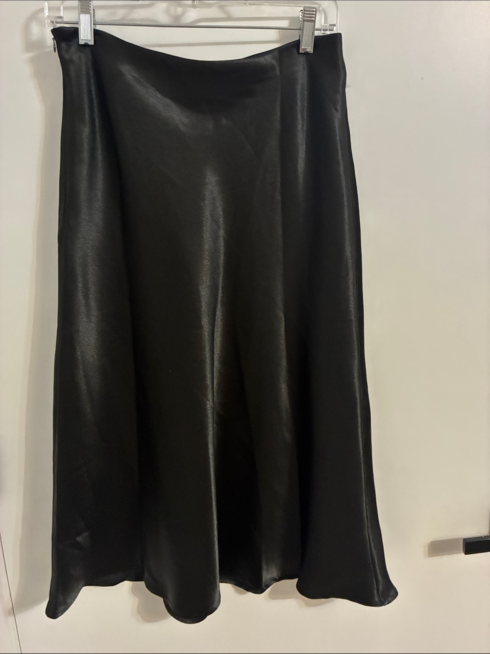 Black Satin A-Line Midi Skirt